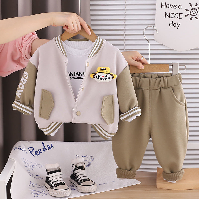 Boys' Spring Outfit 2026 New Trendy Stylish Baby Spring-Autumn Fashionable Three-Piece Set with 3D Dolls for Infants and Toddlers