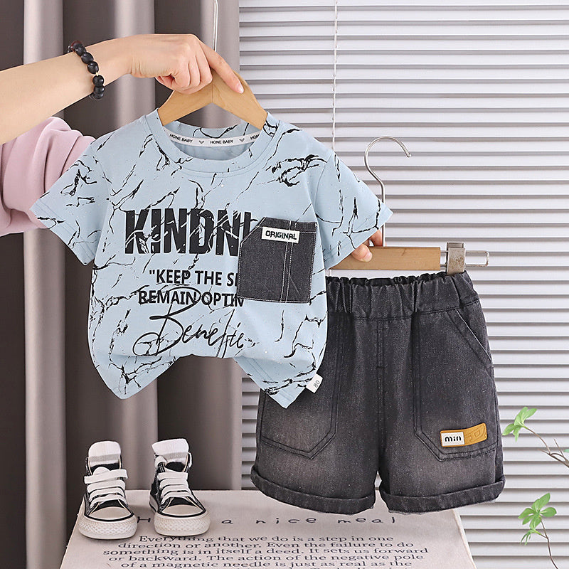 Boys' Outfit: Stylish Short-Sleeved Denim Shorts Two-Piece Set, Baby Summer 2026 New Fashionable Children's Clothing