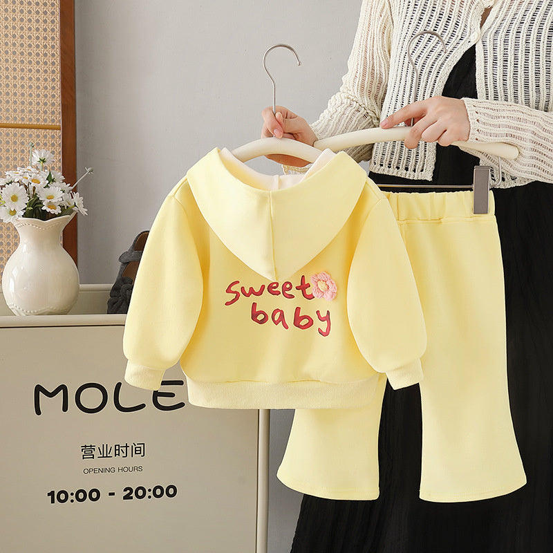 Girls' Outfit 2025 Autumn New Trendy Fashionable Toddler Sportswear Hooded Zipper Jacket Two-Piece Set Baby Fashion