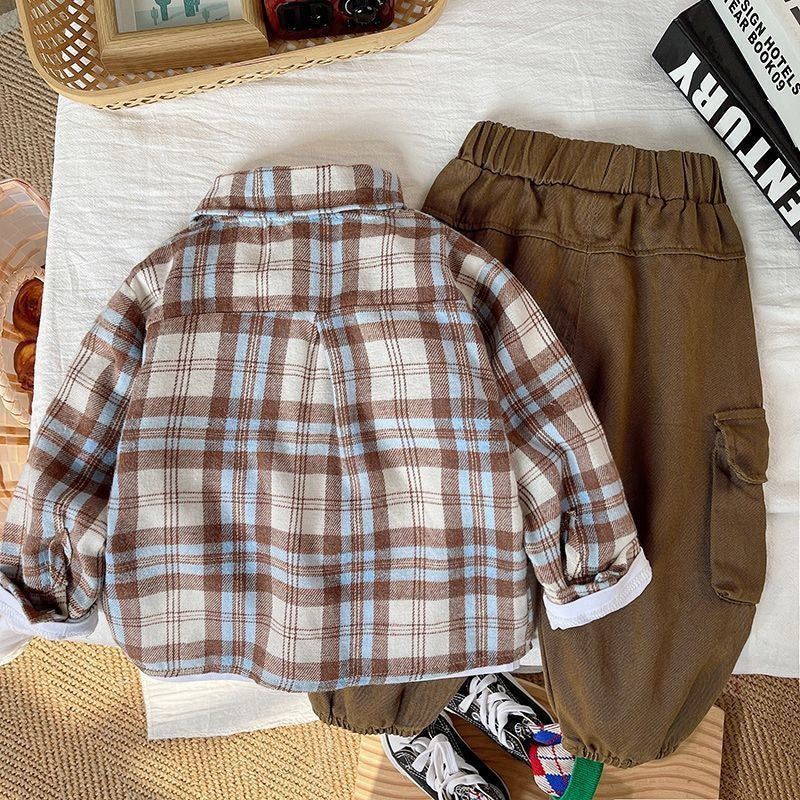 Boys' Suit 2026 New Spring and Style Children's Stylish Plaid Shirt Baby Autumn Casual Three-Piece Set Wholesale