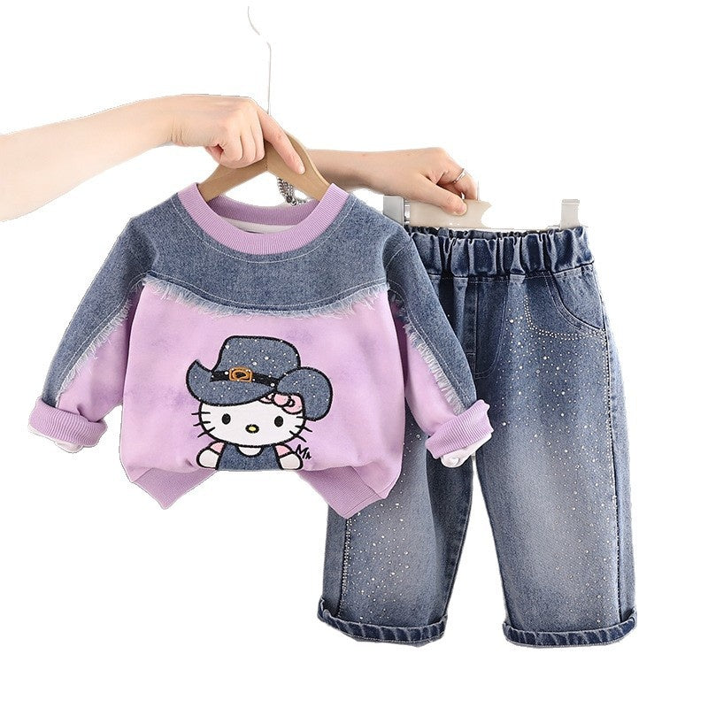 Girls' Outfit Baby 2026 New Fashionable Infant Children's Spring and Autumn Long-Sleeve Cartoon Sweatshirt Two-Piece Set Trendy