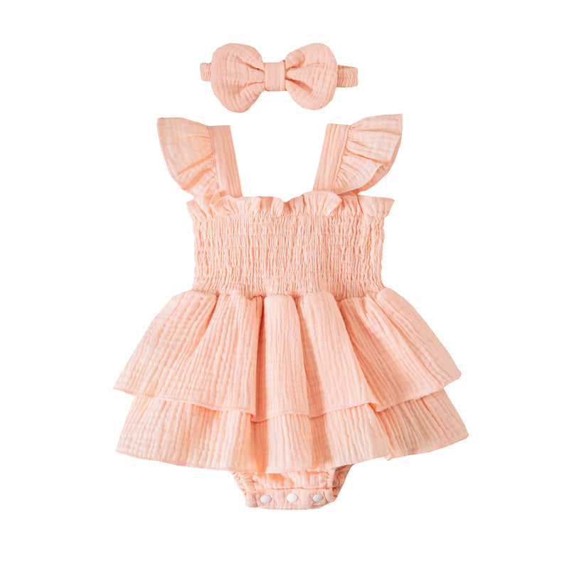 Amazon Summer 2026 Thin Newborn Romper with Flutter Sleeves, Sweet Solid Color, Comfortable and Breathable Onesie for Baby Girls
