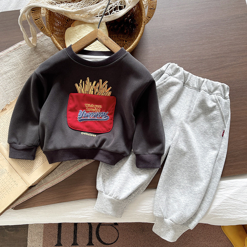 Boys' Outfit Spring Autumn 2026 New Fashionable Cartoon Sweatshirt and Pants 1-2 Year Old Baby Boy Two-Piece Set