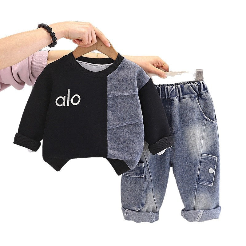 Boys' Outfit 2026 New Collection Letter Patchwork Two-Piece Set Infants Toddlers, Boys Aged 1-3 Years, Trendy for Spring and Autumn