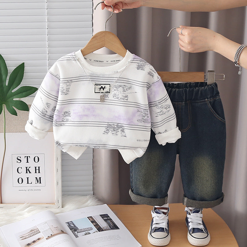 Boys' Outfit 2026 New Fashionable Two-Piece Set for Children, Baby Spring and Autumn Casual Trendy Clothes
