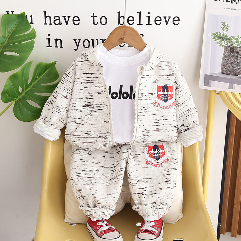 Boys' Outfit 2026 New Cool Stylish Baby Boy Hooded Three-Piece Set Spring and Autumn Children's Sportswear Trendy