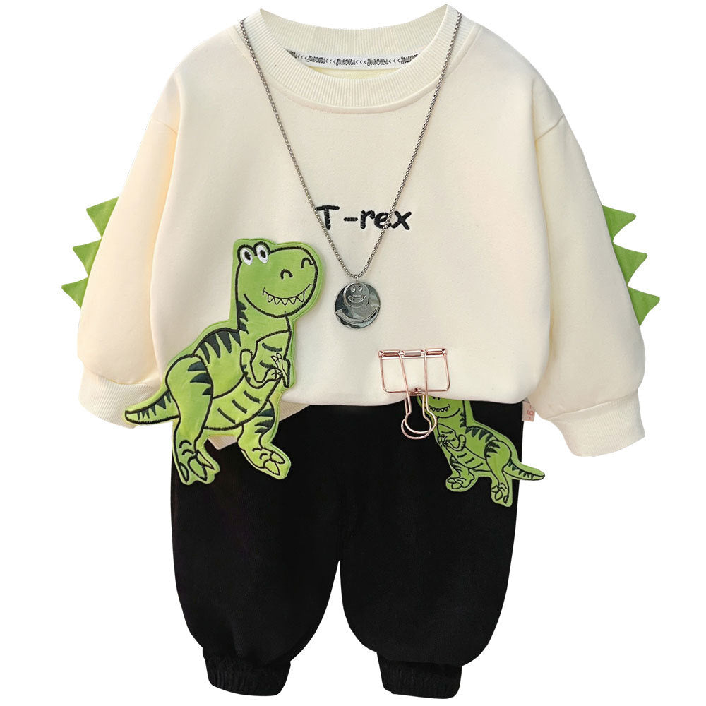 Boys' Outfit Set 0-2-4 Years Korean Style Fashionable Baby Little Dinosaur Long Sleeve Sweatshirt Children's Spring and Autumn Two-Piece