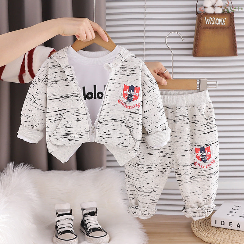 Boys' Outfit 2026 New Cool Stylish Baby Boy Hooded Three-Piece Set Spring and Autumn Children's Sportswear Trendy