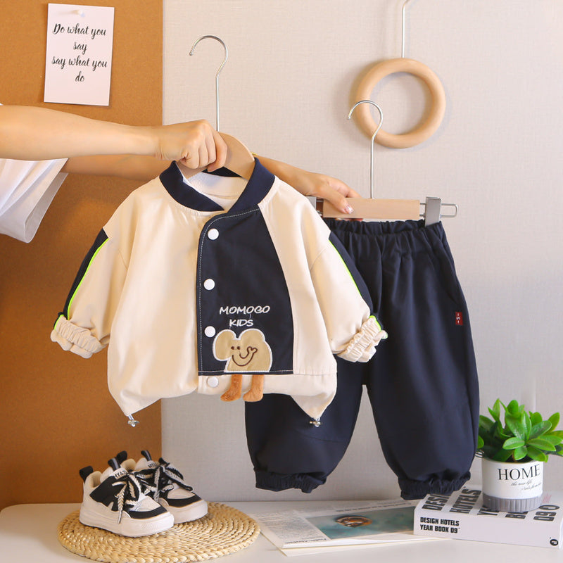 Boys' Outfit 2026 New Fashionable Elephant Color-Block Set Baby Spring Stylish Trendy Infant Children's Clothes