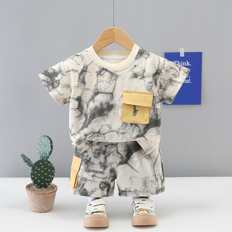 Baby Outfit Set 2026 New Model Boys Stone Pattern Camouflage Short Sleeve Shorts Infant Children's Summer Stylish Clothes