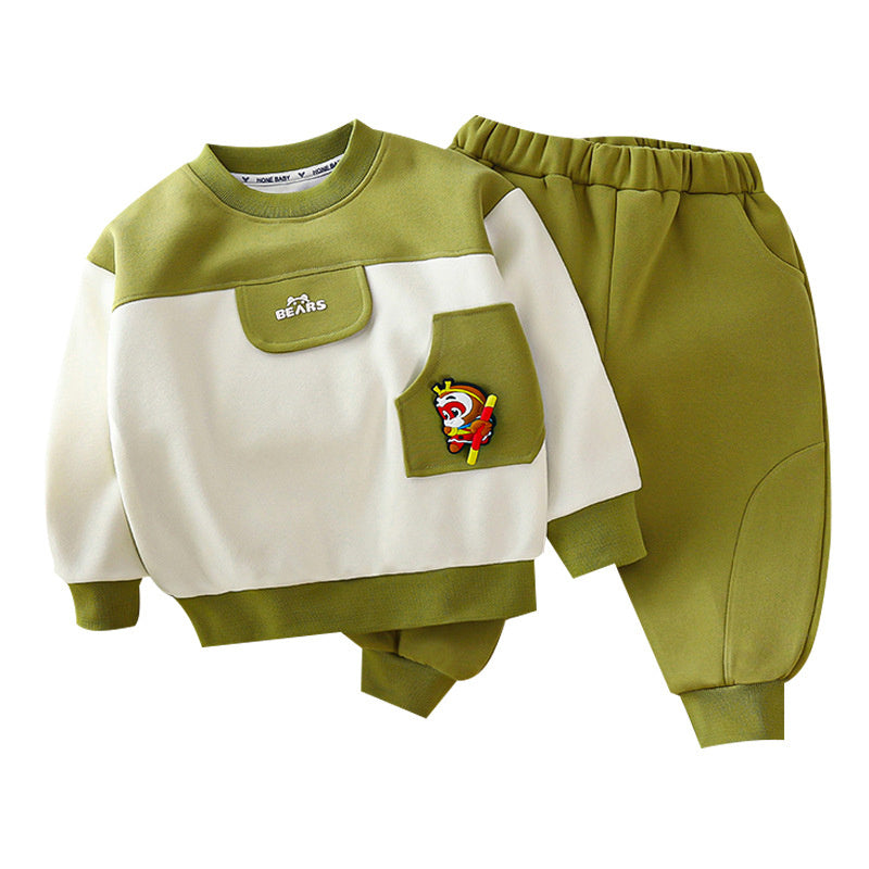 2025 New A-Class Boys Girls Baby Sweatshirt Spring and Autumn Golden Cudgel Free Rotation Children's Set
