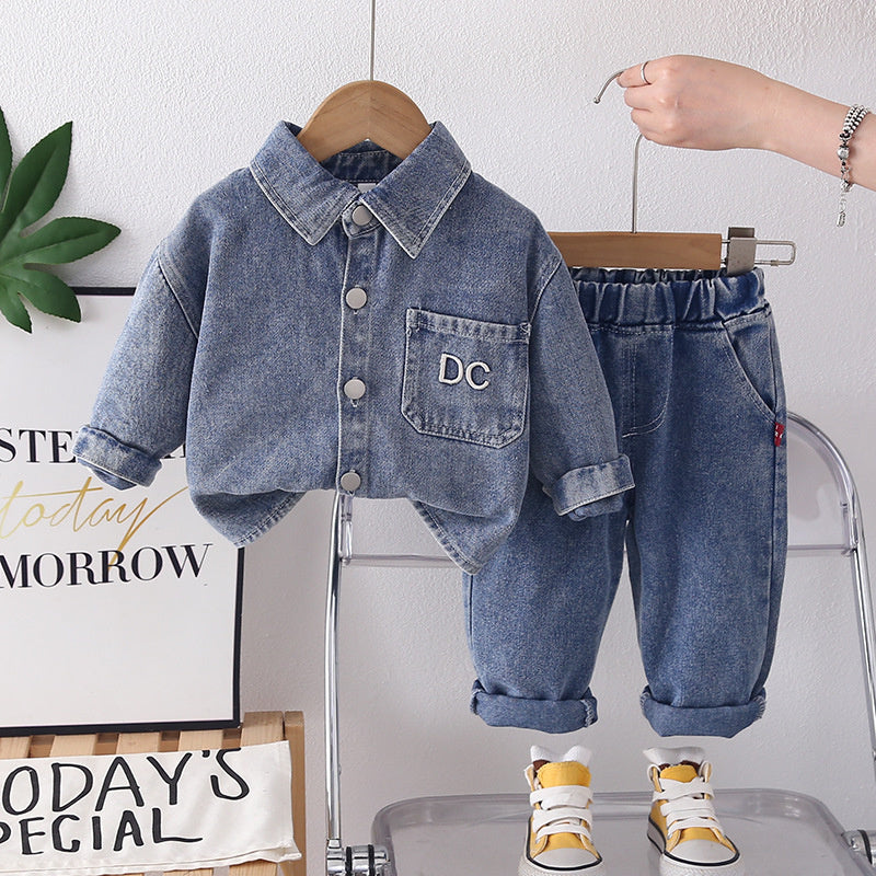 Boys' Denim Suit Outfit 2026 New Trendy Children's Clothing Baby Spring and Autumn Fashionable Two-Piece Set