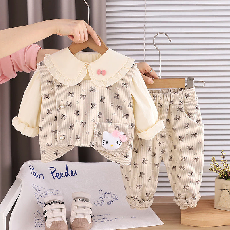 Girls' Outfit 2026 New Stylish Corduroy Vest Three-Piece Set Baby Children's Spring and Autumn Clothes Trendy