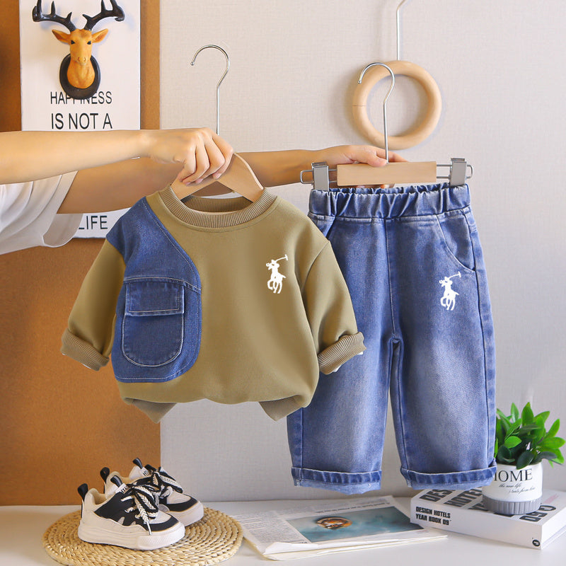 Boys' Suit 2026 New Children's Clothing Stylish Fashionable Embroidered Patchwork Baby Spring and Autumn Two-Piece Outfit