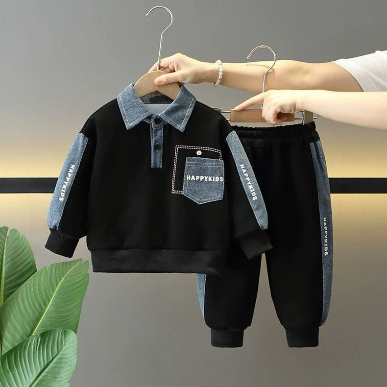 Boys' Sweatshirt Outfit 2025 New Stylish Children's Boys Spring Autumn Fashion Cool Handsome Denim Two-Piece Set Trendy