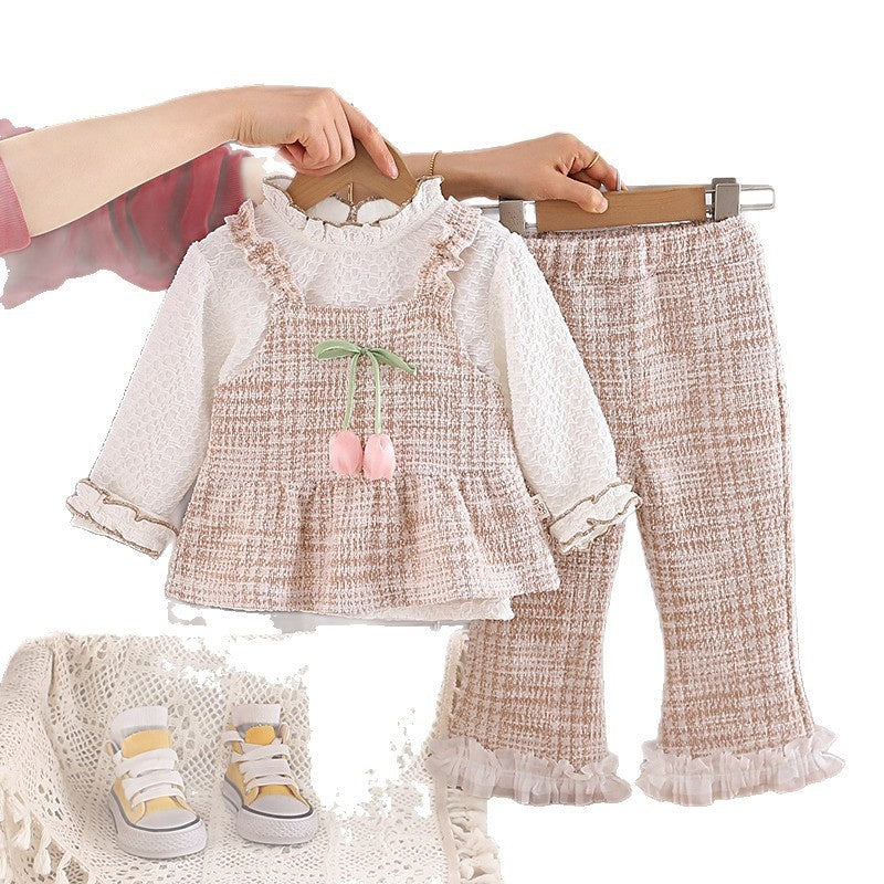Girls' Tulip Strap 2026 New and Autumn Fashionable Spring Outfit for Baby Girls Korean Style Sweet Three-Piece Set