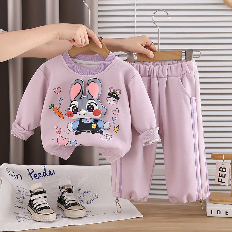 Children's clothing girls, outfit set, cute new style for infants toddlers, spring and autumn baby girl three-dimensional cartoon sweatshirt two-piece set