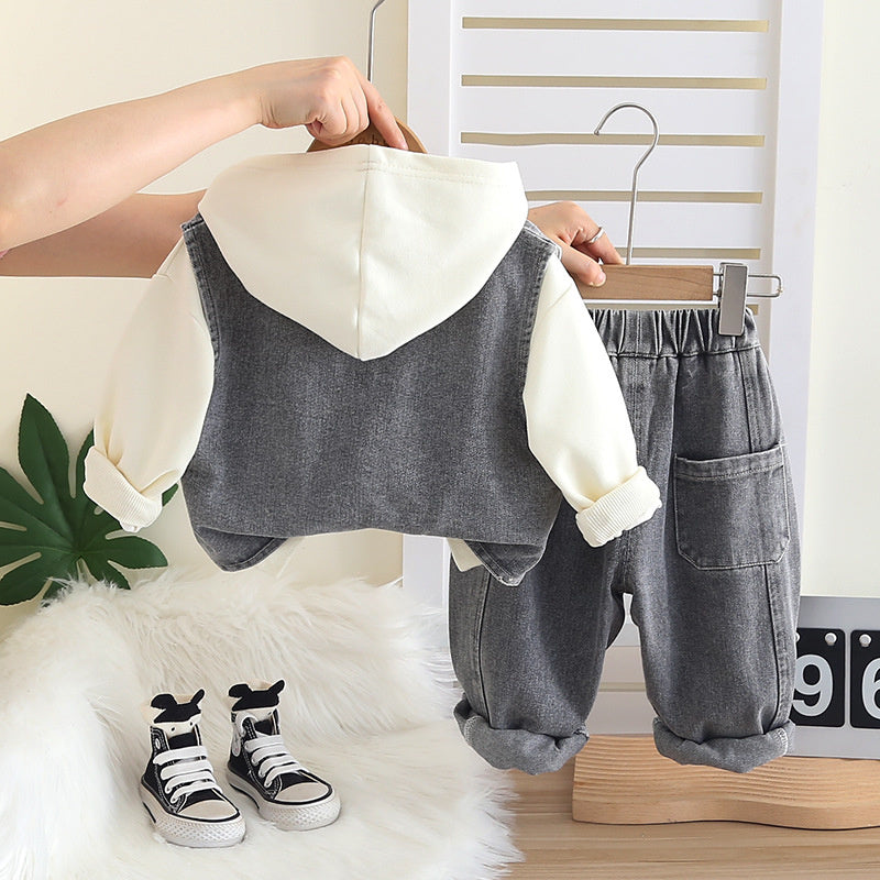 Baby Clothes Stylish Boys 2025 New Spring Autumn Infant Children Hat Letter Vest Three-Piece Set