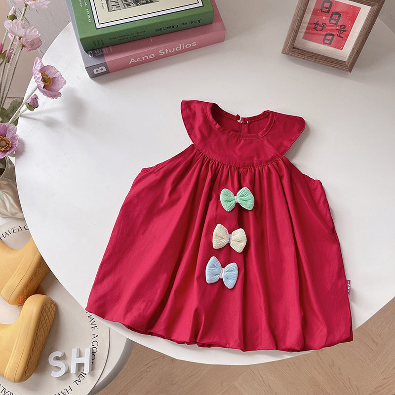 Girls' Princess Stylish Baby 2026 New Summer Infant Toddler Halter Neck Bowknot Flower Dress