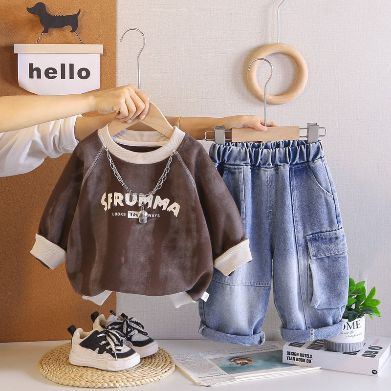 Stylish trendy boys' children's clothing, baby two-piece set, 2026 new model, infant spring and autumn clothes for children aged 1 to 5 years