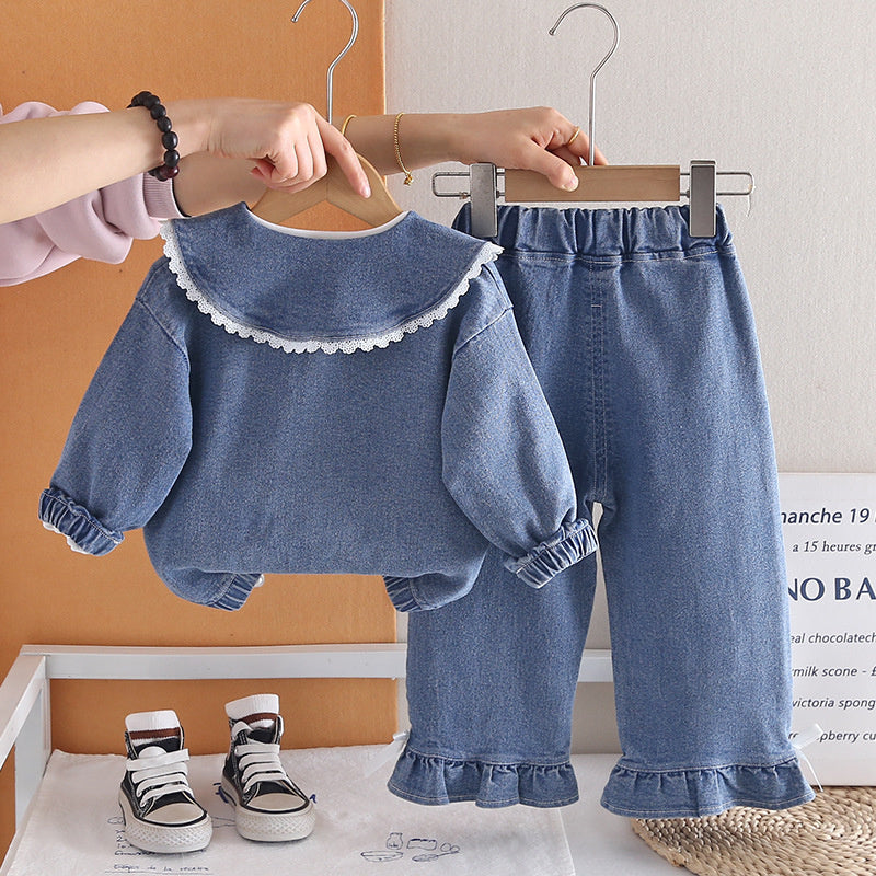 Girls' Outfit and Autumn 2026 New Fashionable Casual Denim Three-Piece Set Children Stylish Spring Clothes for Babies