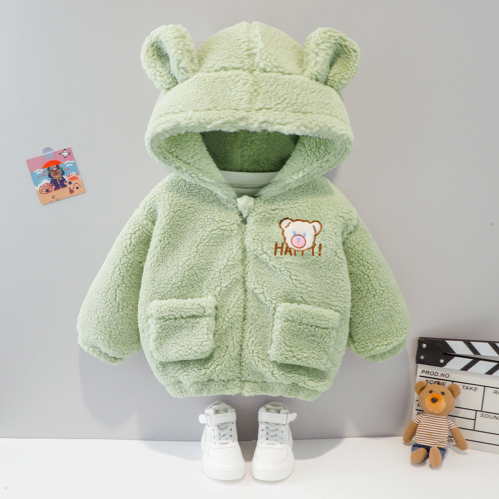 Boys and Girls Warm Thickened Children's Baby Hooded Fleece Winter New Cotton Zipper Jacket Trendy