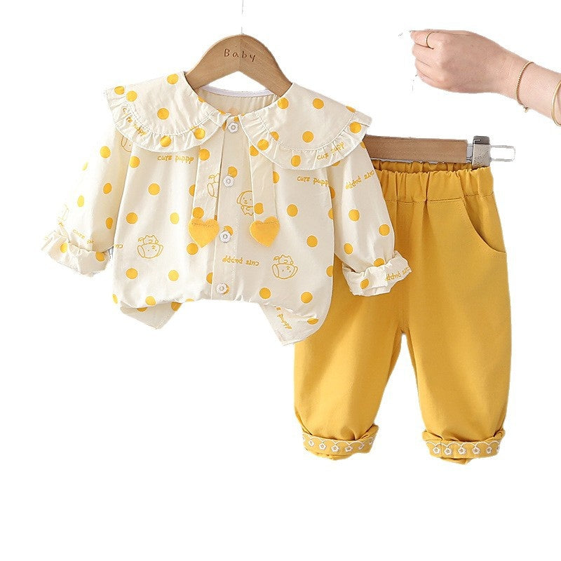 Girls' Spring Outfit 2026 New Fashionable Clothing, Children's Pants, Stylish Puppy Shirt Two-Piece Set for Baby Girls