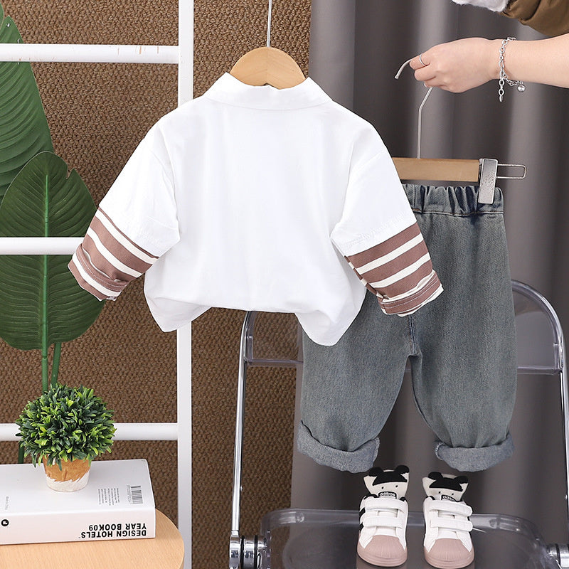 Outfit 2025 New Casual Baby Puppy Patchwork Two-Piece Set Spring and Autumn Infant Boys' Clothing