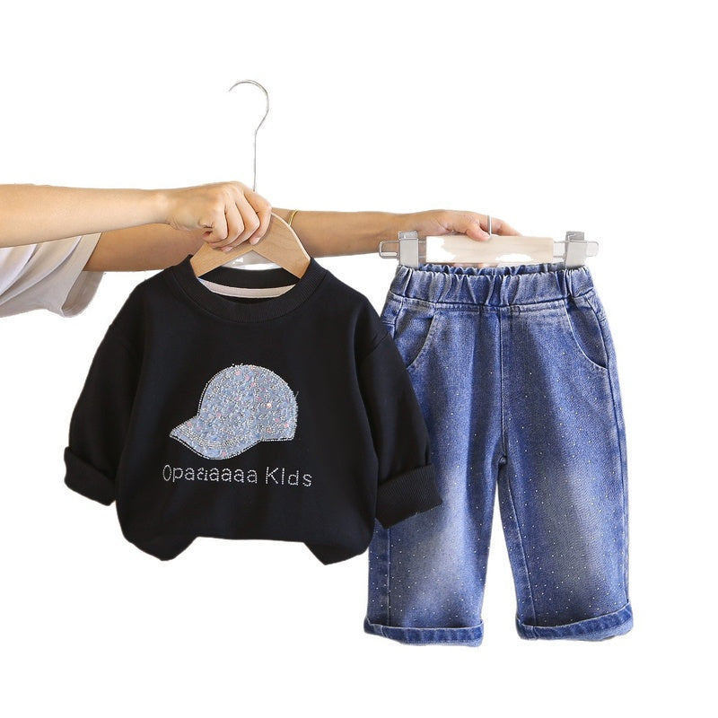 Girls' Outfit Set, Spring Autumn 2026 New Fashionable Long-Sleeve Hooded Sweatshirt and Pants, Baby Wholesale