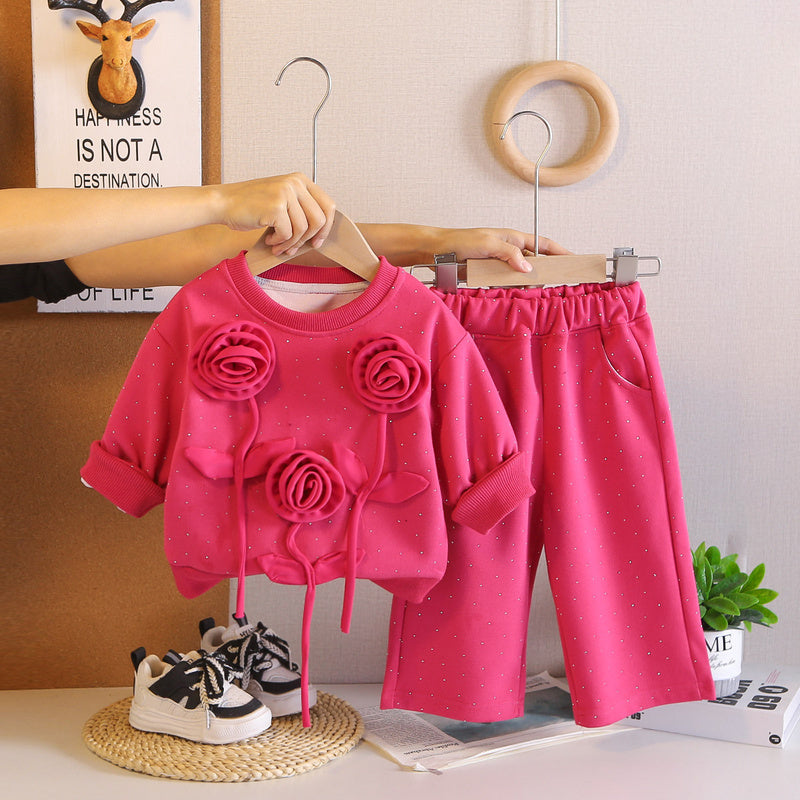 Baby girl's stylish and fashionable spring/autumn outfit, 2-piece children's clothing for 1-year-old girls, spring long-sleeve floral set