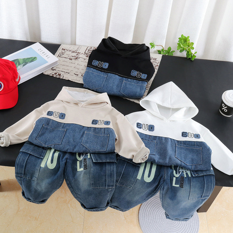Boys' Outfit 2026 New Spring and Autumn Casual Stylish Baby Hoodie Two-Piece Set Children's Clothing Wholesale