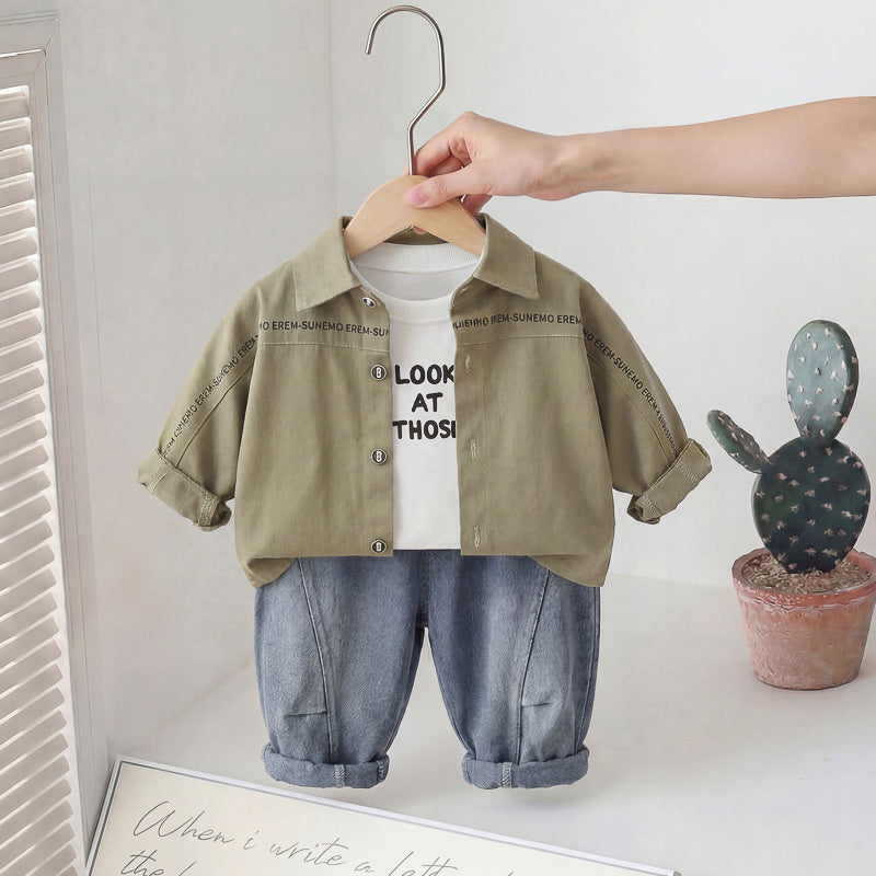 Boys' Spring and Autumn Suit 2026 New Fashionable Korean Style Casual Long Pants Tie Shirt Three-Piece Set Trendy