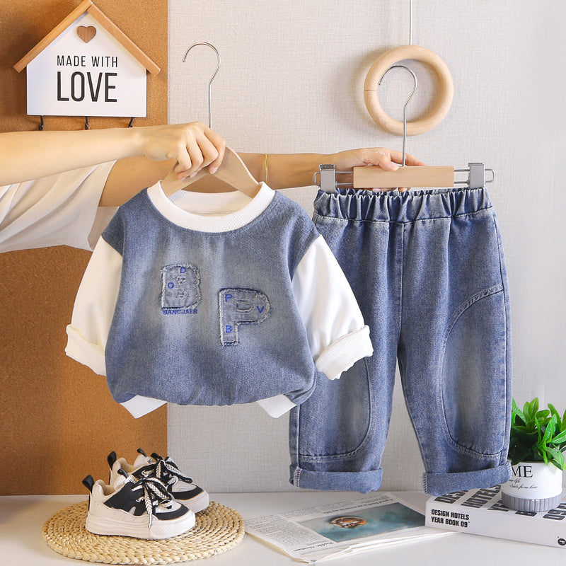 Boys' Outfit 2026 New Style Infant Children's Spring and Autumn Long-Sleeve Letter Sweatshirt Two-Piece Set Trendy Baby Boy Clothes