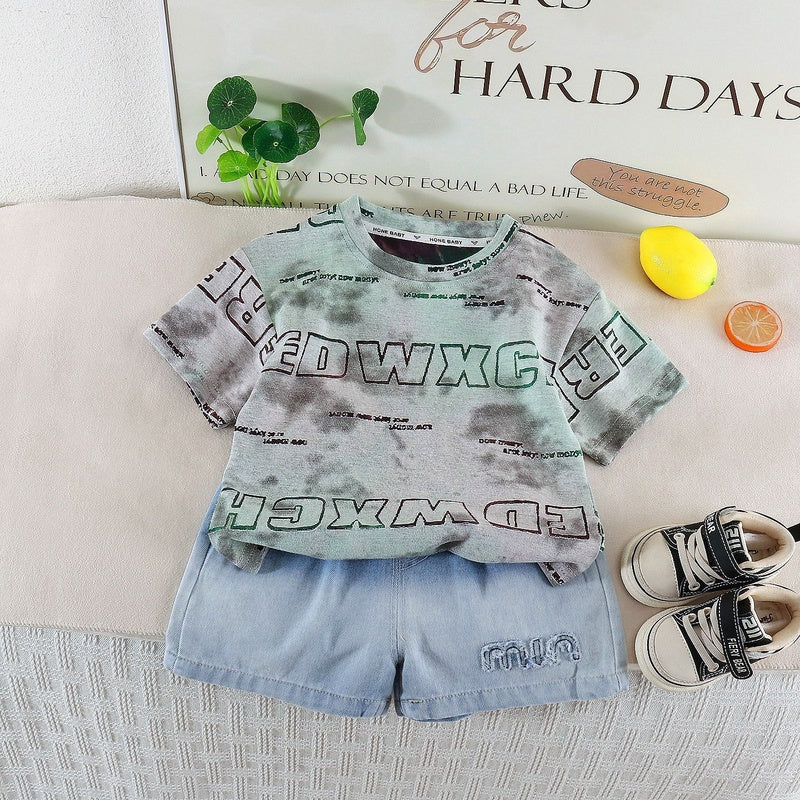 Boys' Outfit 2026 New Fashionable Tie-Dye Short Sleeve Set Baby Summer Thin Clothing Infant Korean Style Trendy