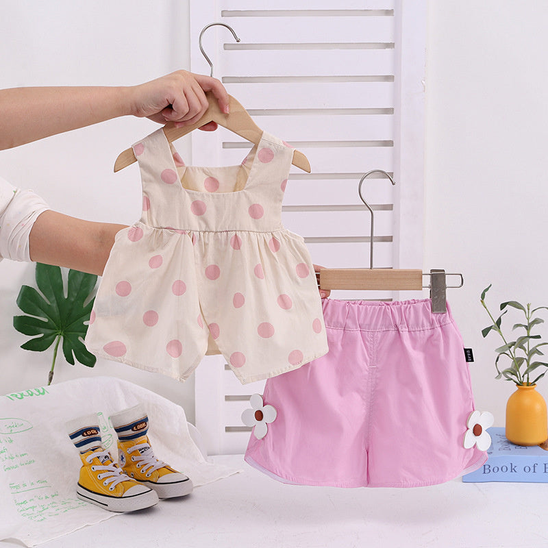 Baby girl summer outfit, stylish fashionable two-piece set for one-year-old girls, thin vest and shorts baby clothes