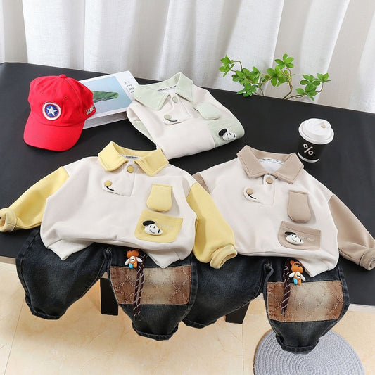 Boys' Outfit 2026 New Fashionable Children's Spring and Autumn Clothes Baby Boy Pocket Dog Sweatshirt Two-Piece Set