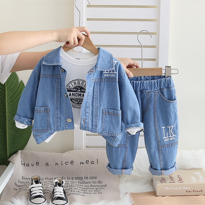 Boys' Outfit Stylish Baby Clothes Spring and Infant Handsome Clothing Autumn Children's Denim Three-Piece Set
