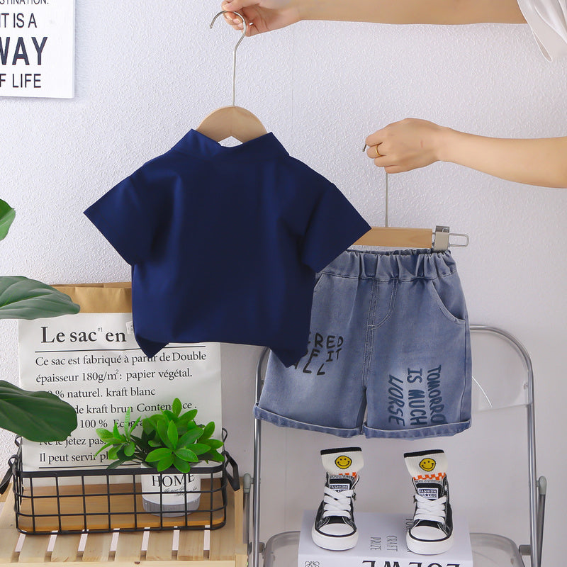 Boys' Short-Sleeve Suit 2026 New Korean Style Thin Summer Outfit for Young Boys Two-Piece Trendy Set