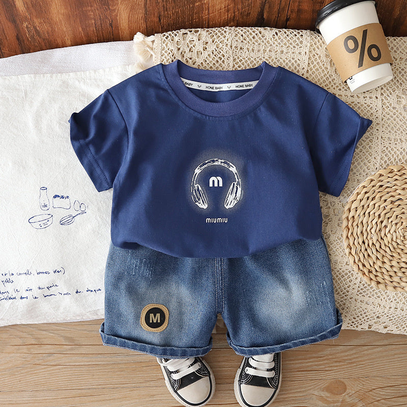 Boys' Outfit 2026 New Model Children's Summer Casual Handsome Baby Boy Headphone Short Sleeve Two-Piece Set