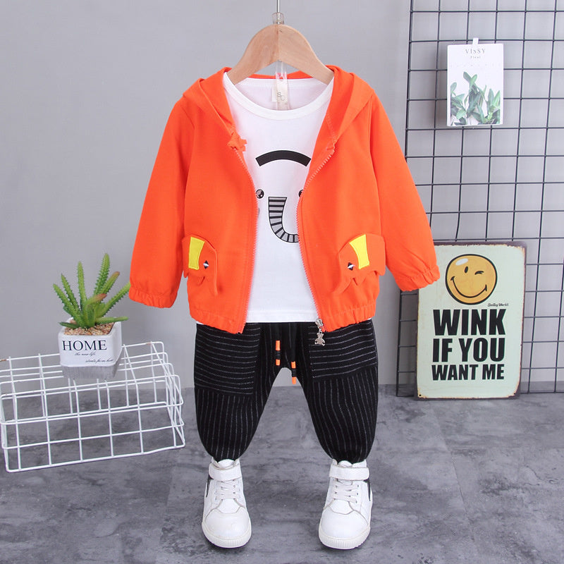 Clothing Spring Autumn Boys Korean Style Toddler and Young Children Foreign Trade Sleeve Long Pants Children's Cartoon Three-Piece Set