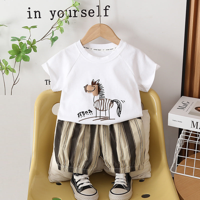Boys' Outfit 2026 New Children's Cartoon Horse Short Sleeve Baby Summer Thin Clothing Two-Piece Set Trendy