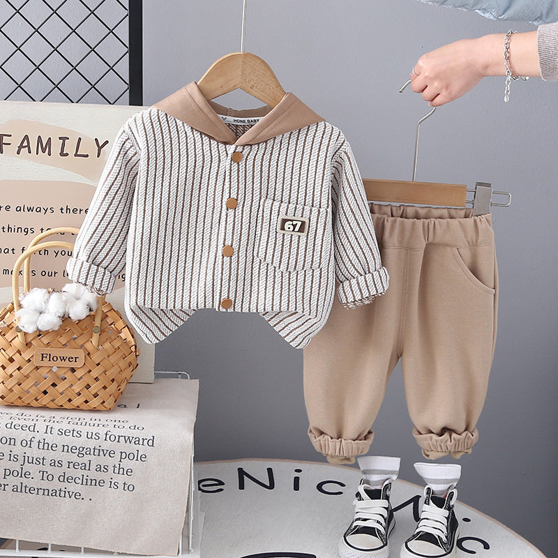 Korean Style Children's Jacket New Boys' Vertical Striped Hoodie 2025 Spring and Autumn Fashionable Long Sleeve Boys Wholesale