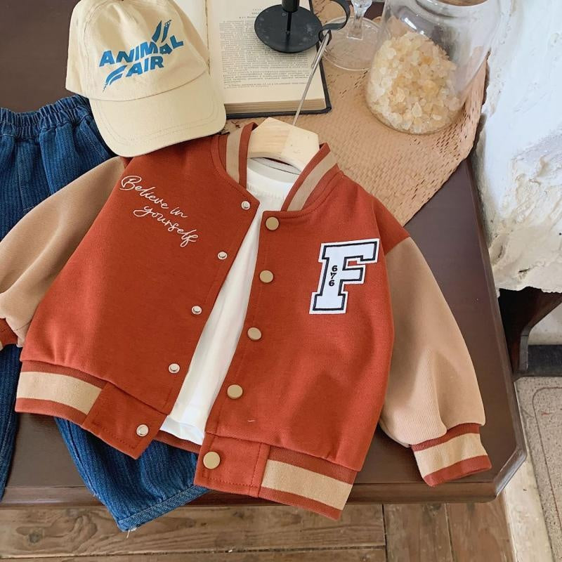 Korean Style Spring Autumn Boys and Girls Children's Casual 1-6 Years Old Stylish Kids Patch Sleeve Baseball Jacket Top Trendy