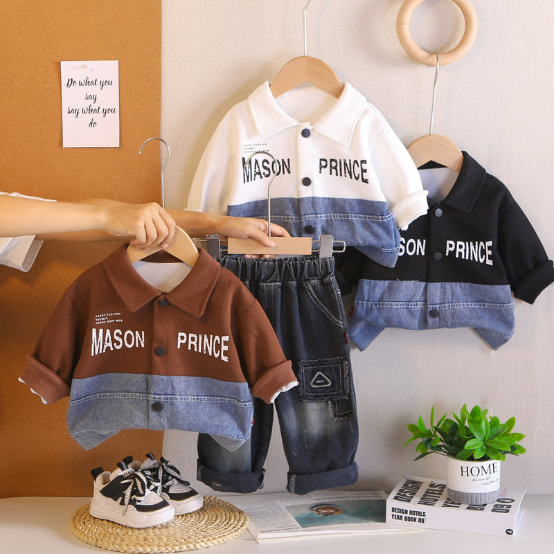 Children's clothing boys' suit baby outfit new style toddler spring and autumn stylish patchwork jacket two-piece set Korean fashion
