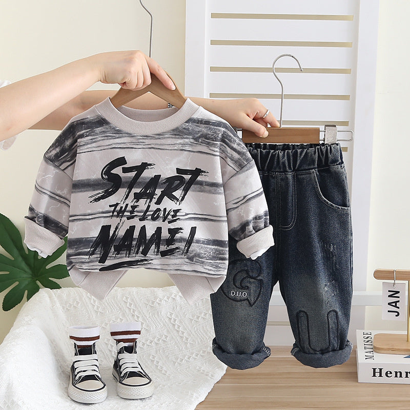 Boys' Outfit 2026 New Spring and Autumn Fashionable Baby Clothes Stylish Sweatshirt Two-Piece Set Trendy