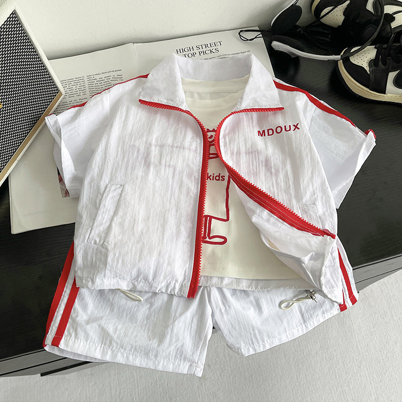 Boys' Short-Sleeve Outfit 2026 New Fashionable 1-3 Years Old 5-Year-Old Children's Clothing Baby Summer Sports Three-Piece Set