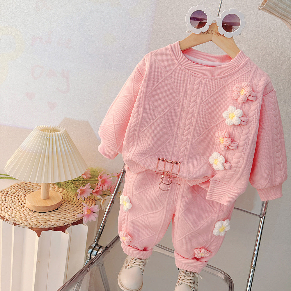 Girls' Outfit and Autumn 2025 New Style Two-Color Little Flower Baby Spring Two-Piece Set Children's Clothing One-Piece Dropshipping