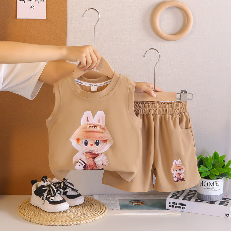 Children's 2026 Vest Set for Boys, Summer Toddler Shorts Two-Piece Set, Breathable Trendy Baby Cartoon Vest, Thin Style