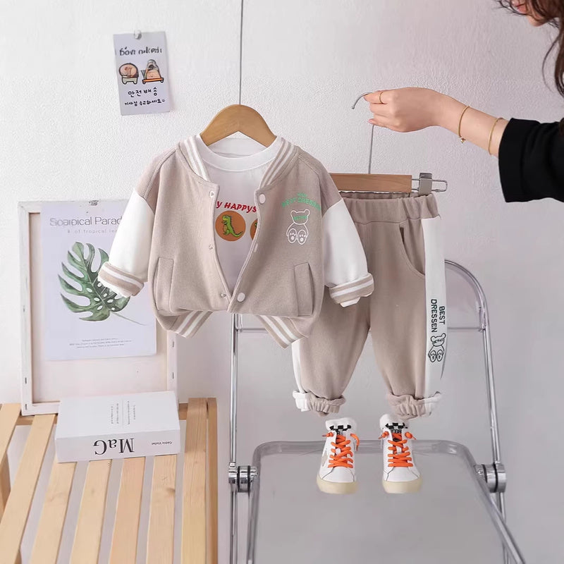 Boys' Baby 2026 New Fashionable Spring Autumn Baseball Outfit Boys, Casual Three-Piece Set for Toddlers and Young Boys