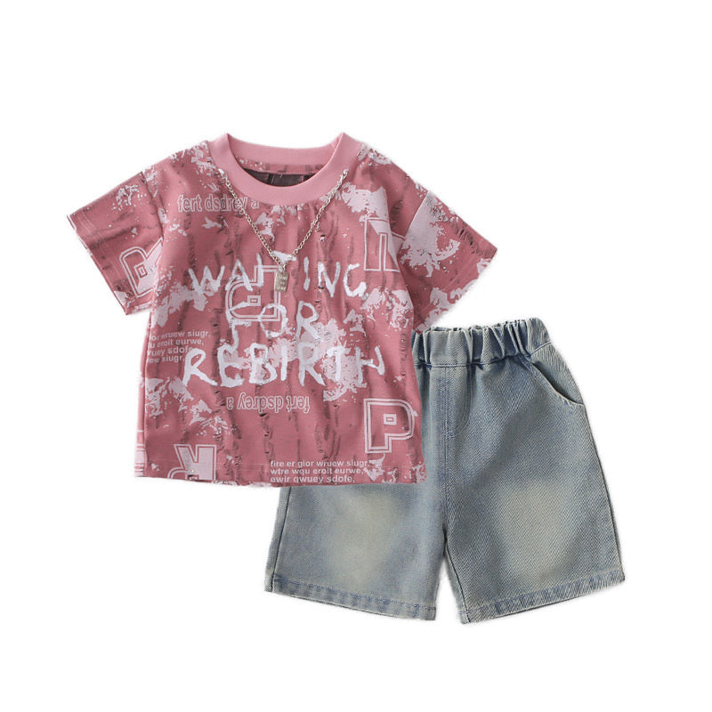 Boys' Outfit 2026 New Clothes Short Sleeve Children's Clothing Summer Baby Boy Shorts Two-Piece Set